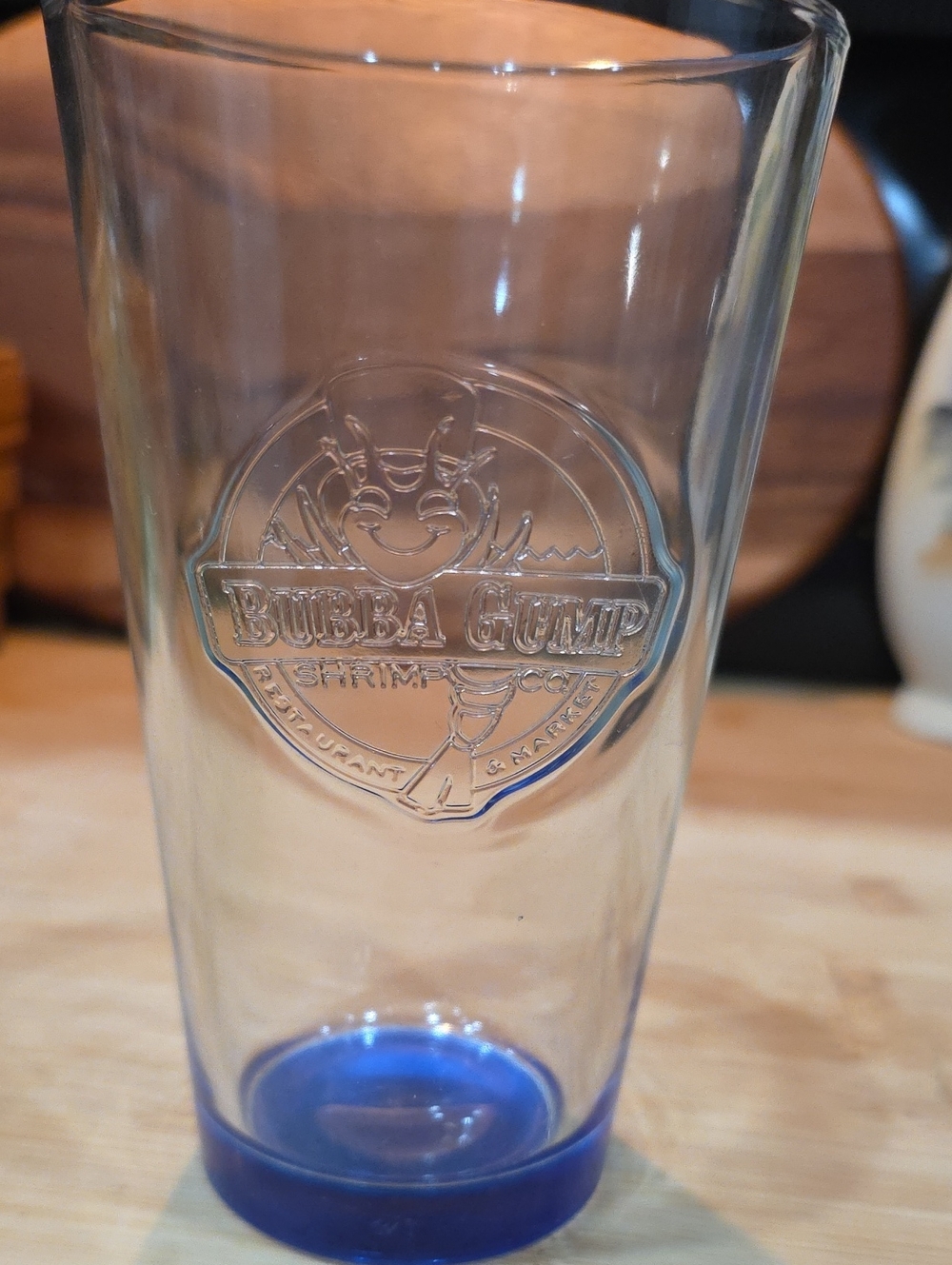 Blue-Accent Drinking Glass Engraved On The Inside.